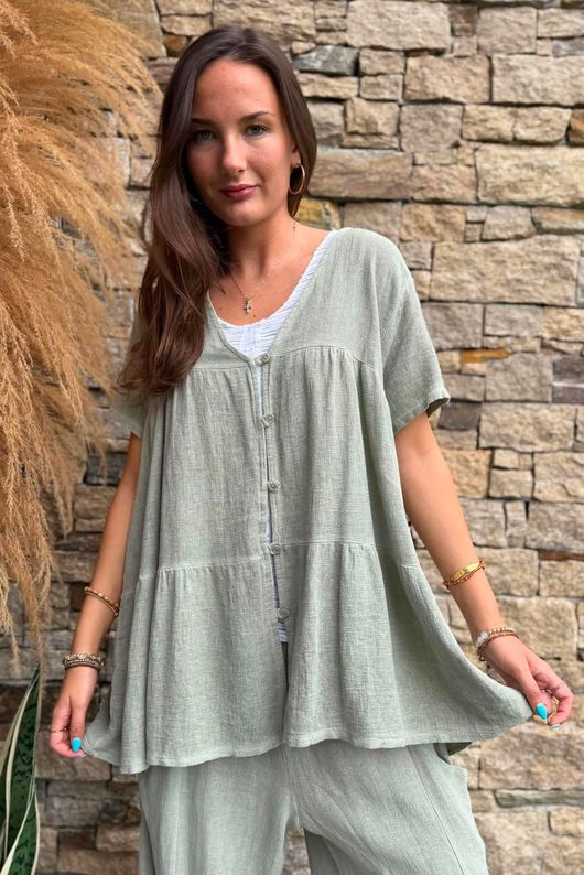 Lina Linen Blend Smock Over Shirt Washed Khaki